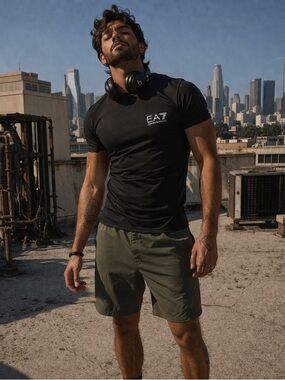 EA7 Emporio Armani Black Reflective Logo T-Shirt Size L Athletic Gym Tee